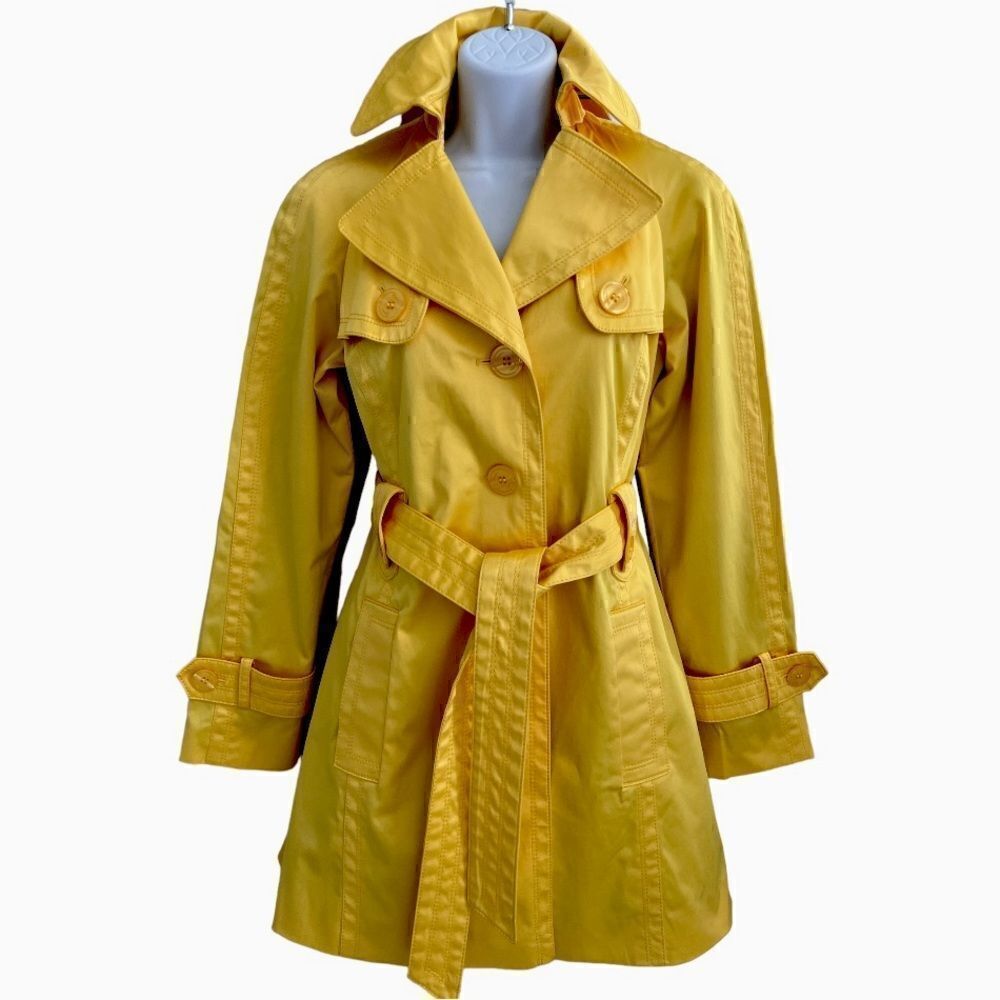 JESSICA SIMPSON Chic Shiny Yellow Color Trench Coat Size S.